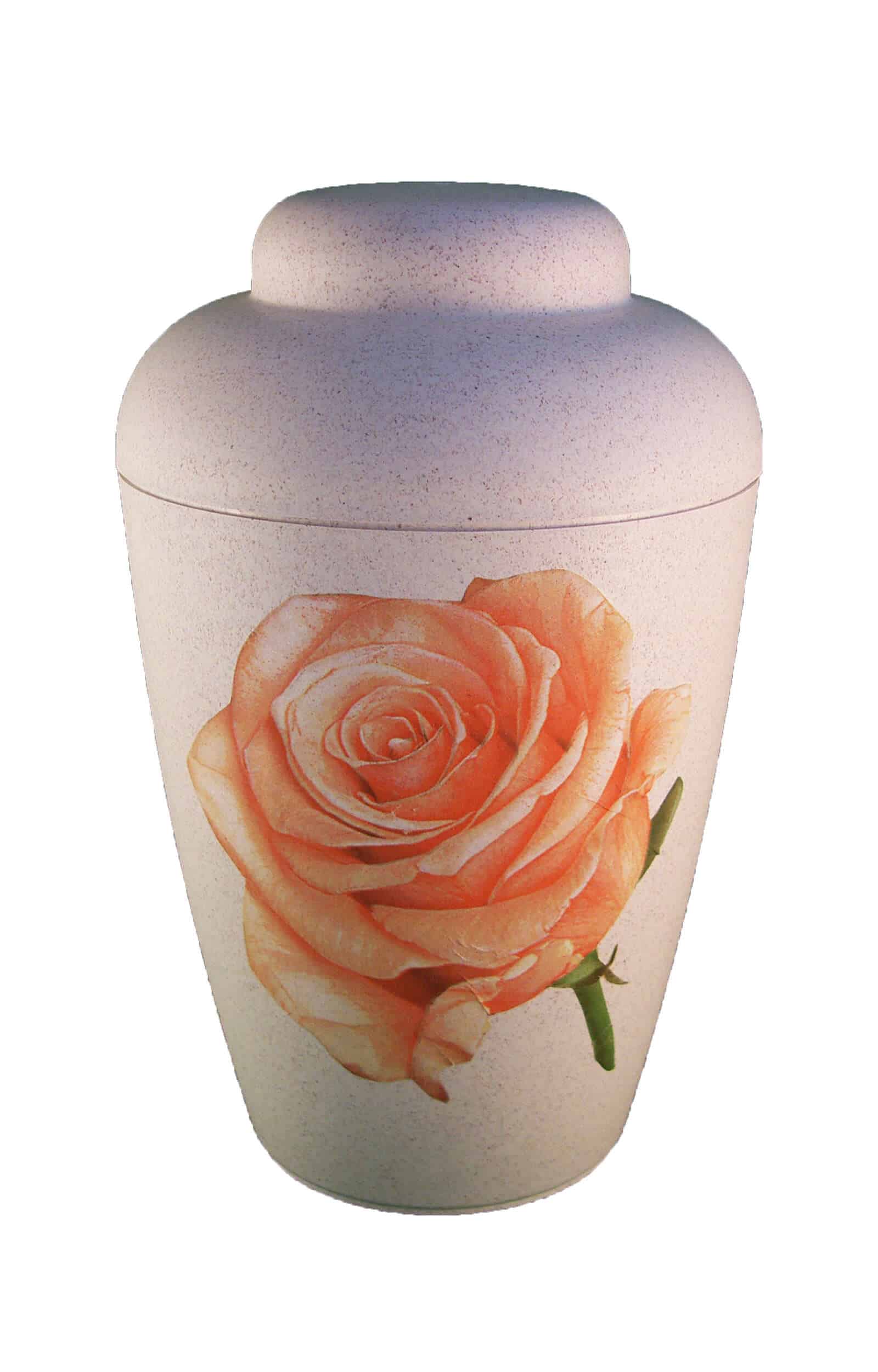 Bio Urne vale weiß mit Rose - urne kaufen