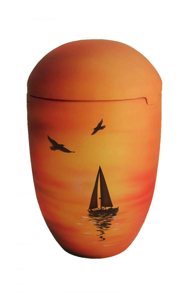Seeurne Urne Sonnenuntergang Segelboot gelb rot orange See Urnen kaufen