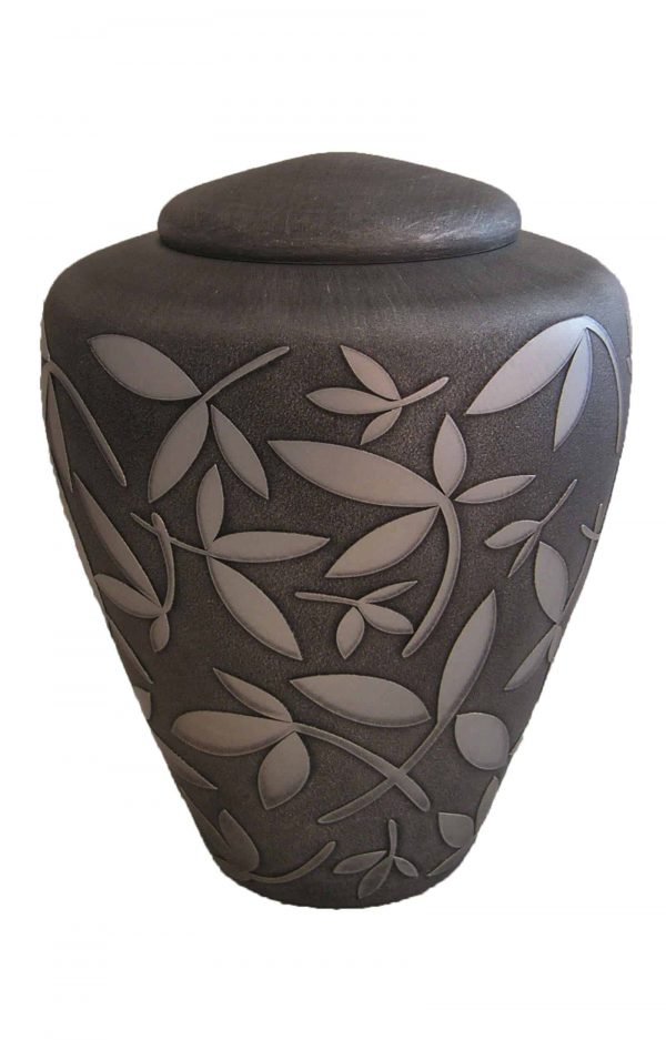 Silber Graue Urne aus Glas mit abstrakten Blumen Dekor