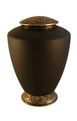 Schwarze Glasurne mit goldenem Deckel und Fuß. Langlebig und matte Oberfläche