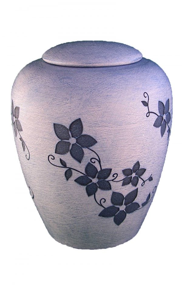 de K03 keramikurne blumen design hellblau weiss