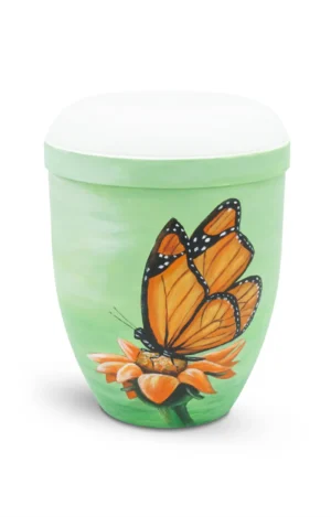 Bio Urne grün mit orangenem Schmetterling