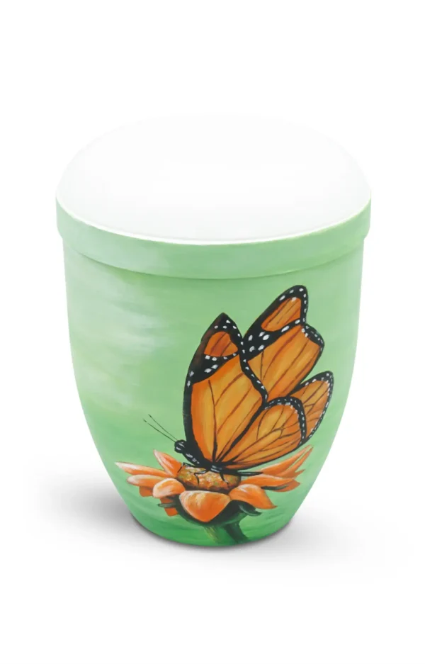 Bio Urne grün mit orangenem Schmetterling