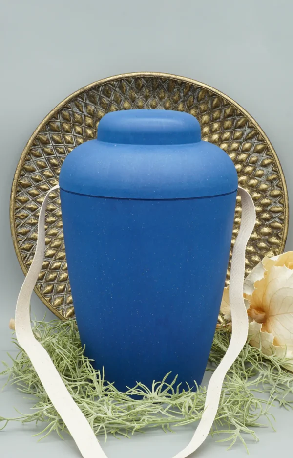 Bio Urne Vale blau mit Ablassschnur