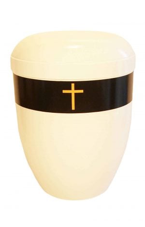 BWG3714 Panoramaurne mit schwarzem Band und goldenem Kreuz