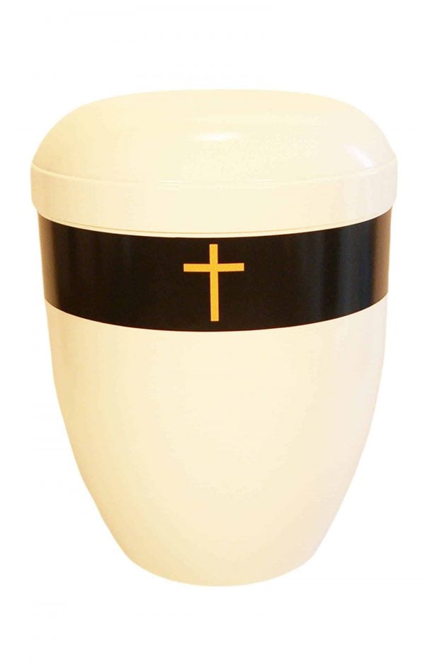 BWG3714 Panoramaurne mit schwarzem Band und goldenem Kreuz