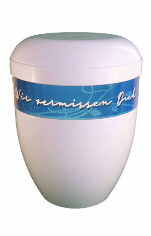 Wir vermisen dich - Urne mit blauem Band