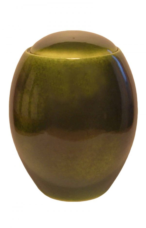 Olivgrüne, glänzende Keramikurne