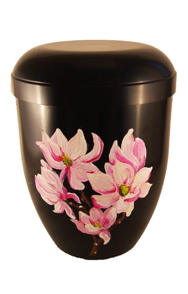 Schwarze Biourne mit rosa Blumen