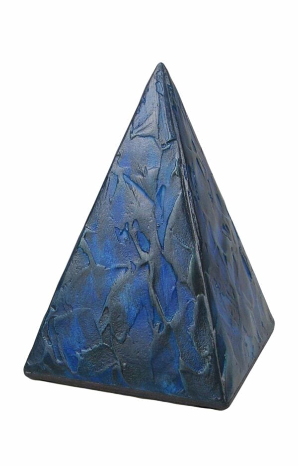 Tierurne aus Keramik Pyramidenform in blau