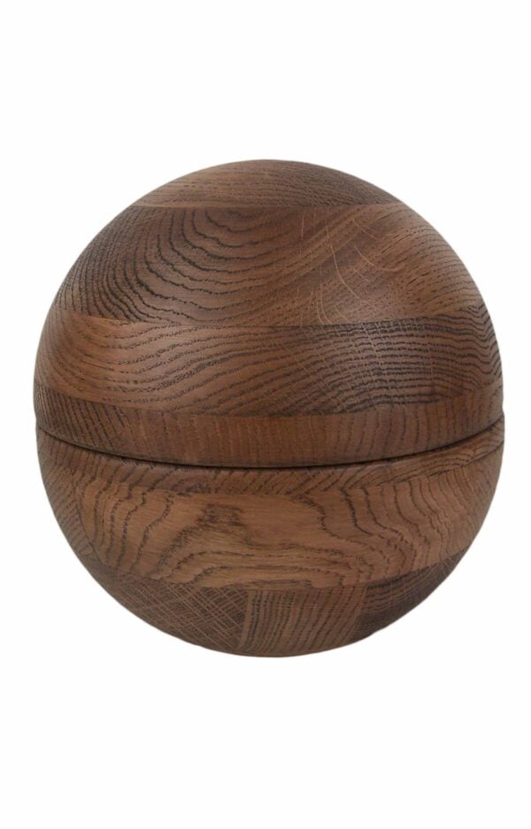 Holzurne aus Eichenholz braun runde Form