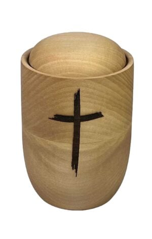 Urne aus Lindenholz mit heiligem Kreuz