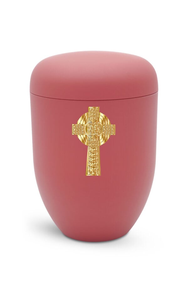 Bio-Urne rot mit goldenem Keltischem Kreuz