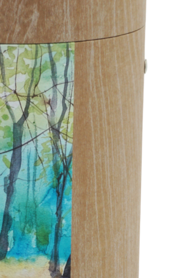 Runde Urne aus Zellulose mit Waldmotiv – Bild 3